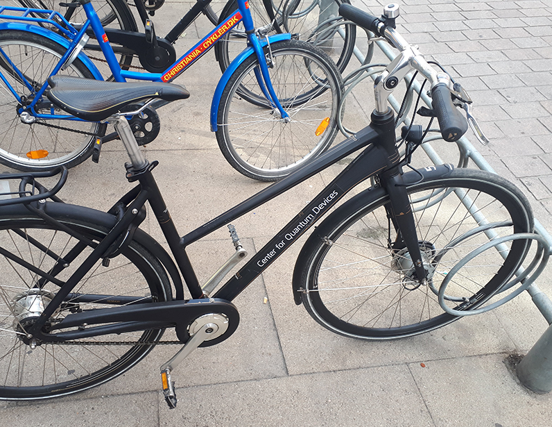 a bike with a sticker that says Center For Quantum Devices