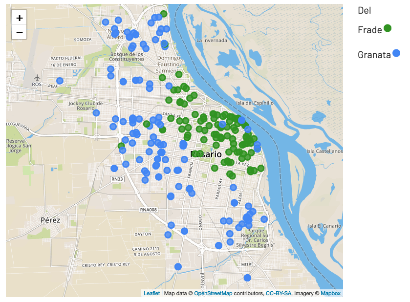 Mapa de Rosario con resultados electorales