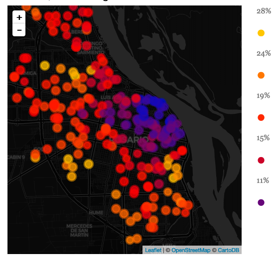 Mapa de Rosario con resultados electorales